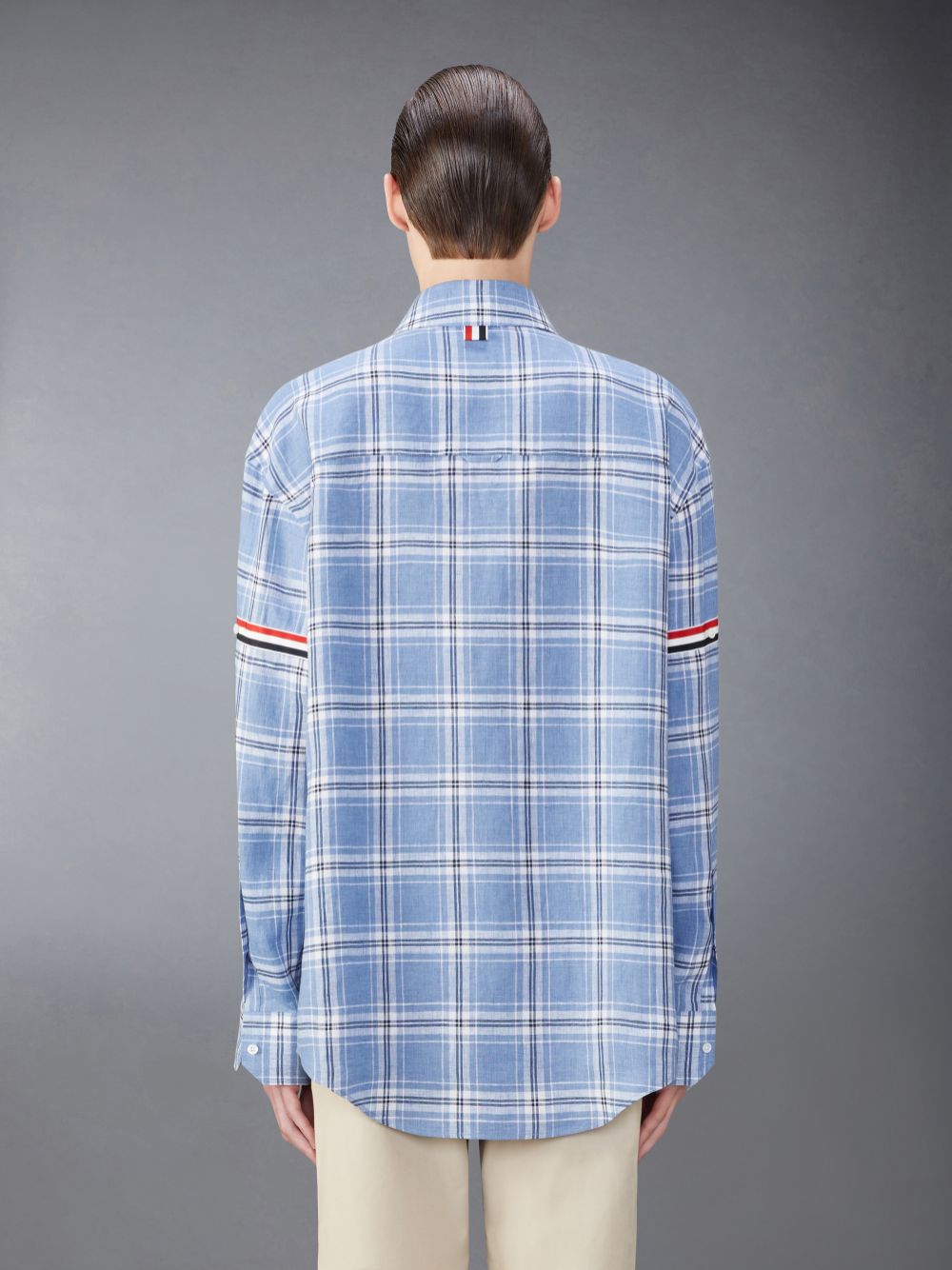 Chemises Thom Browne Stripe Linen Armband Oversized Homme Bleu | HOJ29Q91497