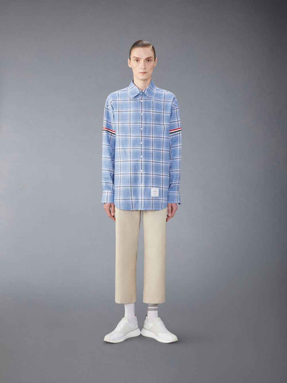 Chemises Thom Browne Stripe Linen Armband Oversized Homme Bleu | HOJ29Q91497