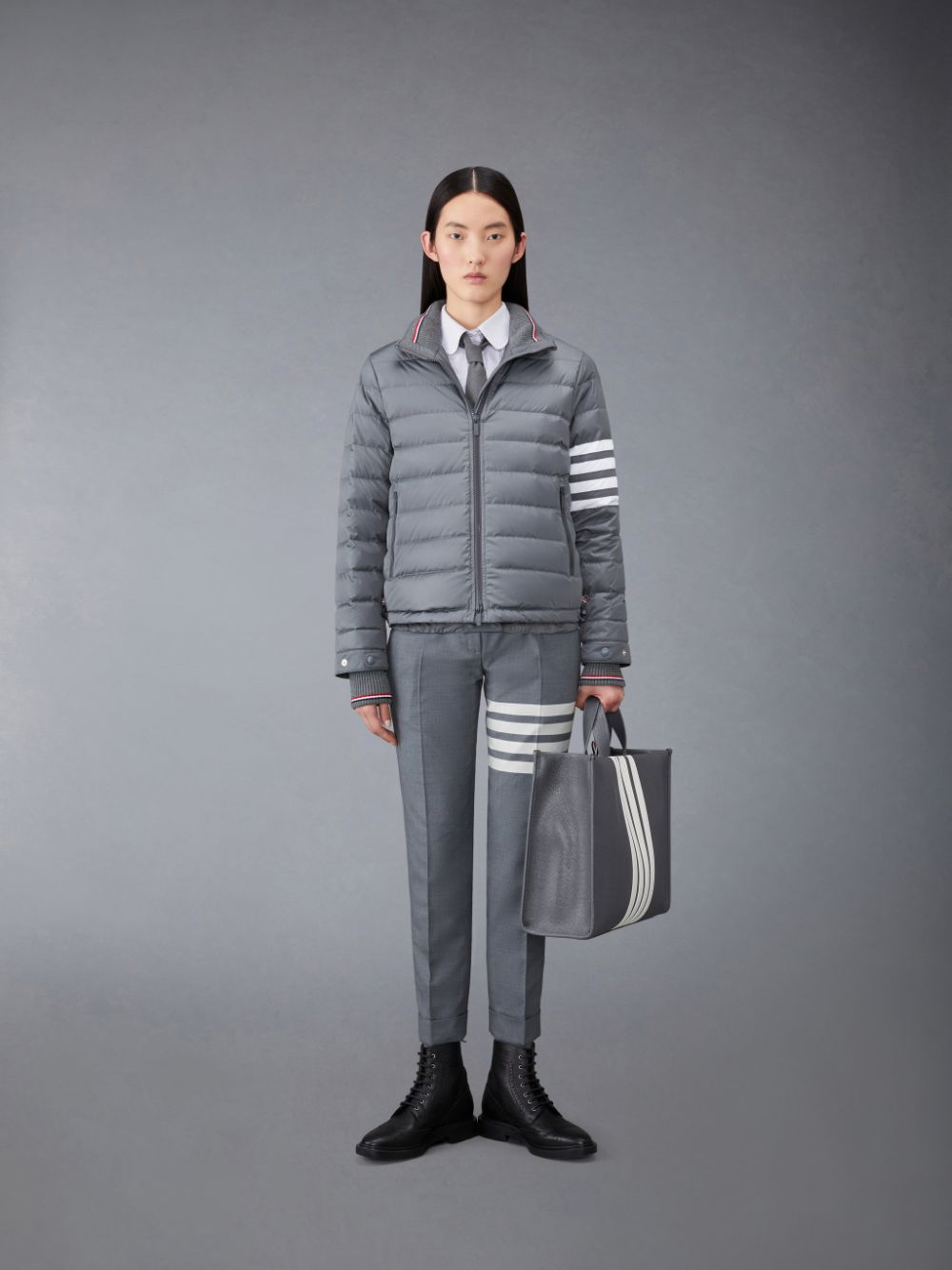 Chemises Thom Browne Stripe Oxford Armband Classic Round Collar Femme Grise | NJU43H73872