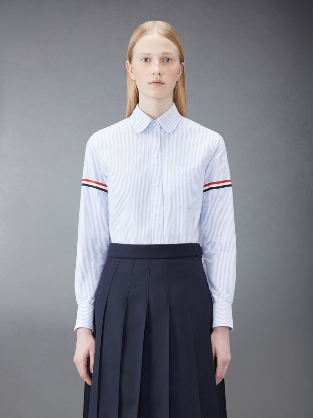 Chemises Thom Browne Stripe Oxford Armband Classic Round Collar Femme Bleu | QZP47O82066