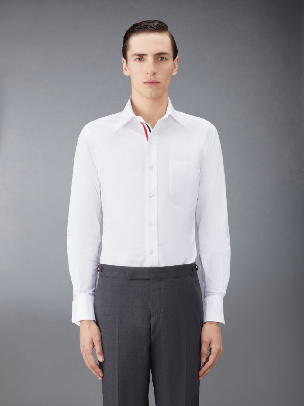 Chemises Thom Browne White Cotton Oxford Grosgrain Placket Homme Blanche | NSH55U17378