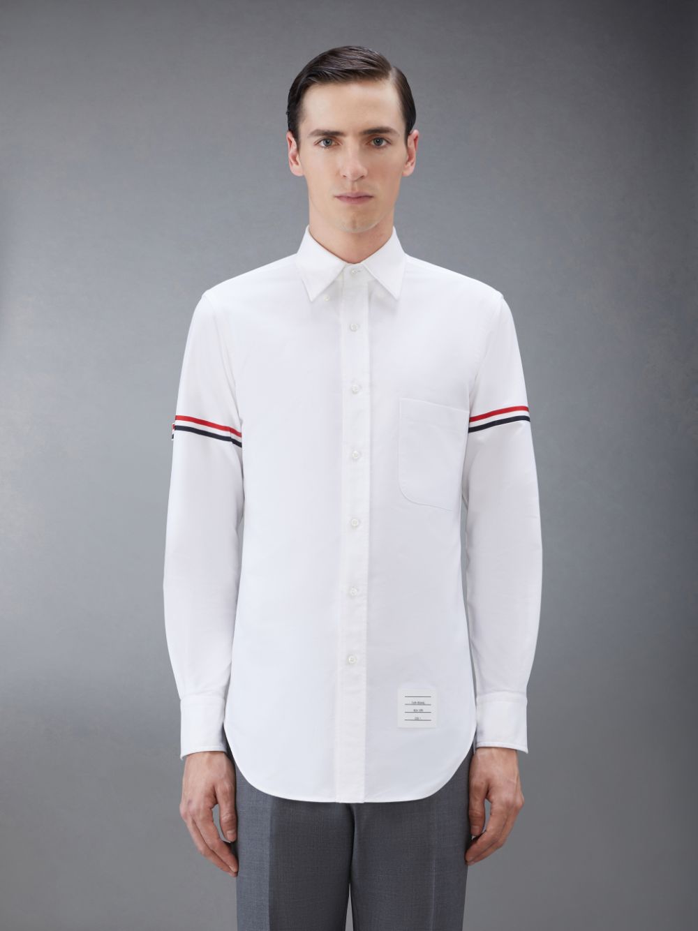 Chemises Thom Browne White Oxford Striped Grosgrain Armband Classic Homme Blanche | KYO27S32958