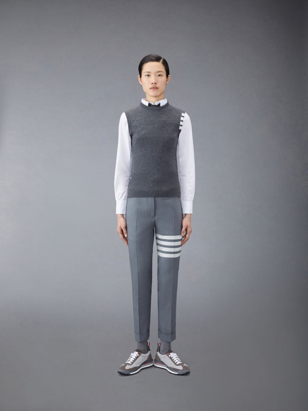 Gilet Thom Browne Cashmere 4-Bar Classic Shell Top Femme Grise | UXE72X34263