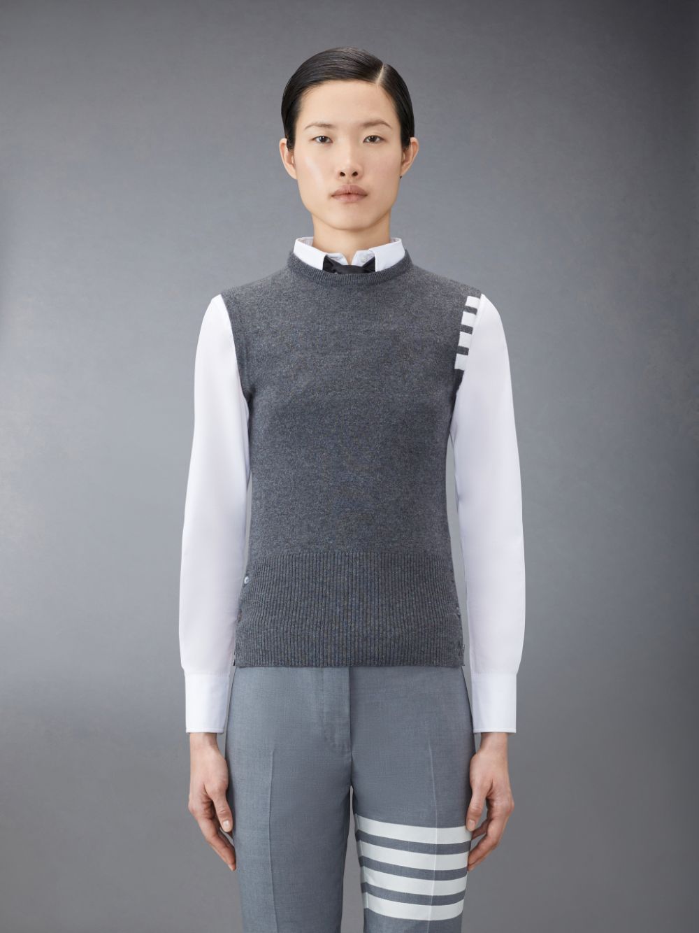 Gilet Thom Browne Cashmere 4-Bar Classic Shell Top Femme Grise | UXE72X34263