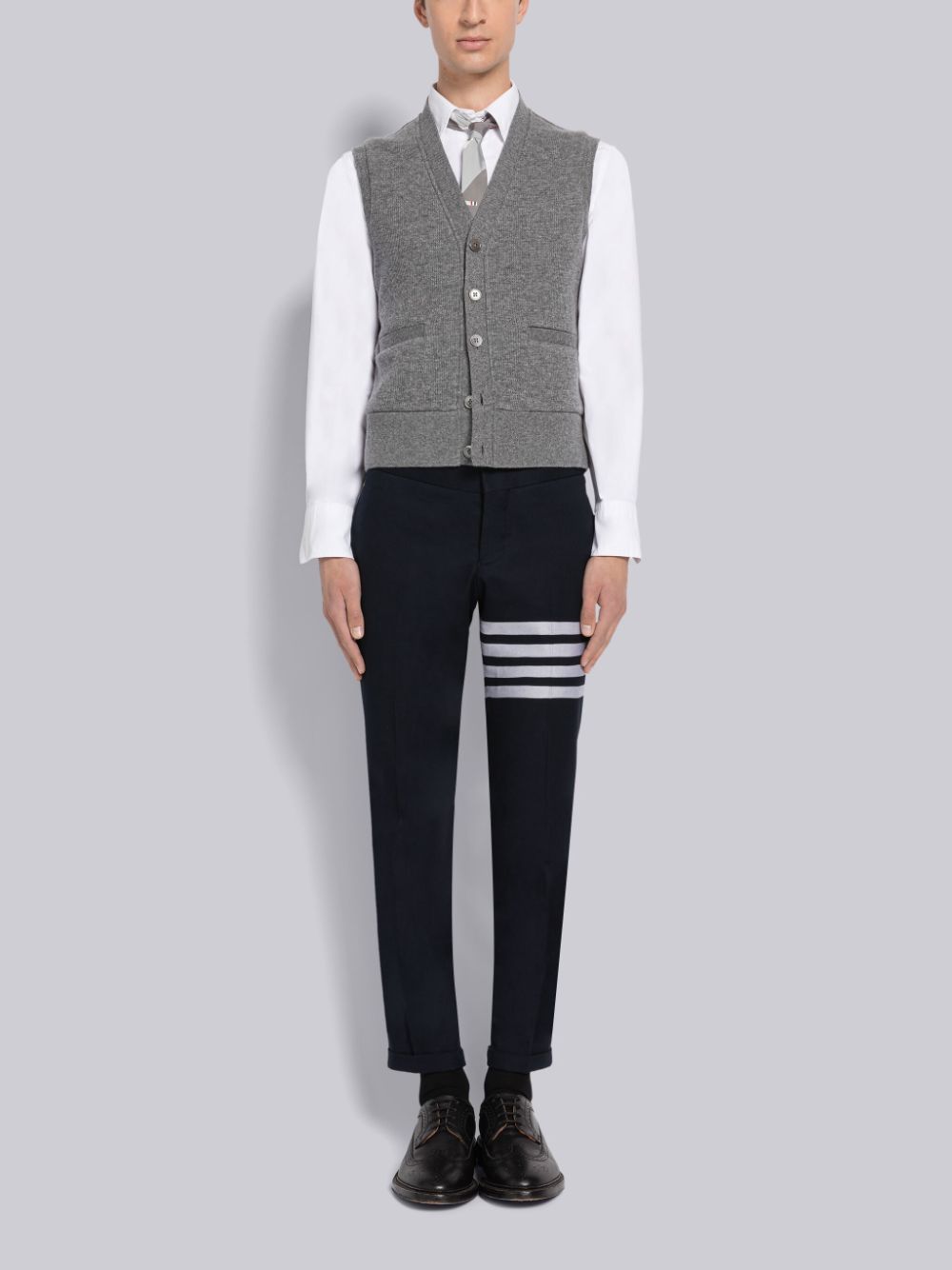 Gilet Thom Browne Cashmere Waffle Cardigan Homme Grise | ANT00D71027