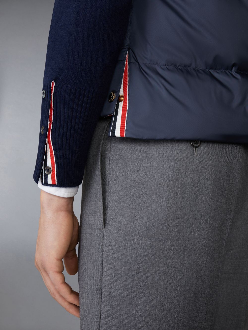 Gilet Thom Browne Matte Nylon 4-Bar Down Homme Bleu Marine | RYF04T55447