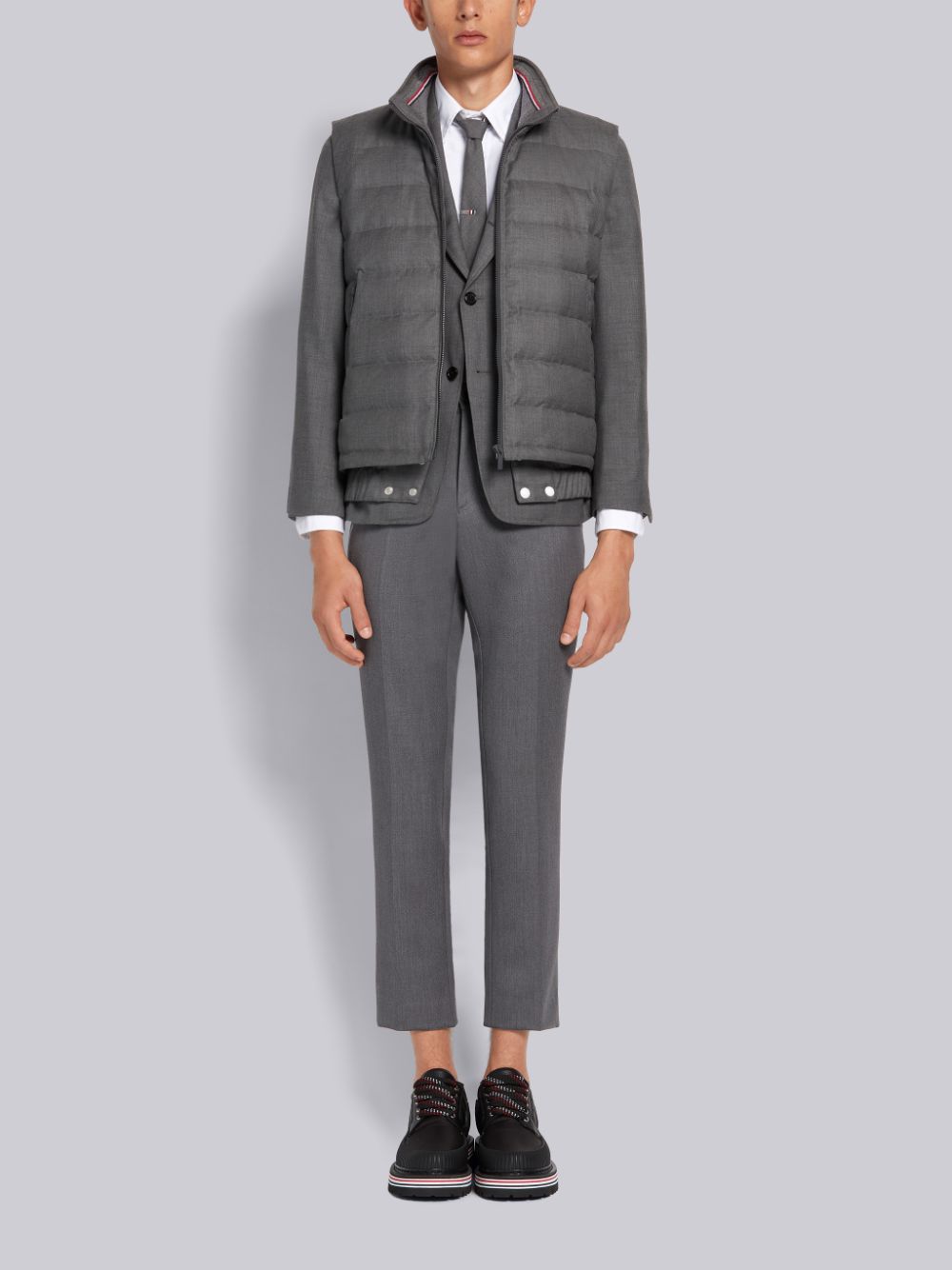 Gilet Thom Browne Medium Down Filled Super 120s Twill Ski Homme Grise | ZJJ80U06842