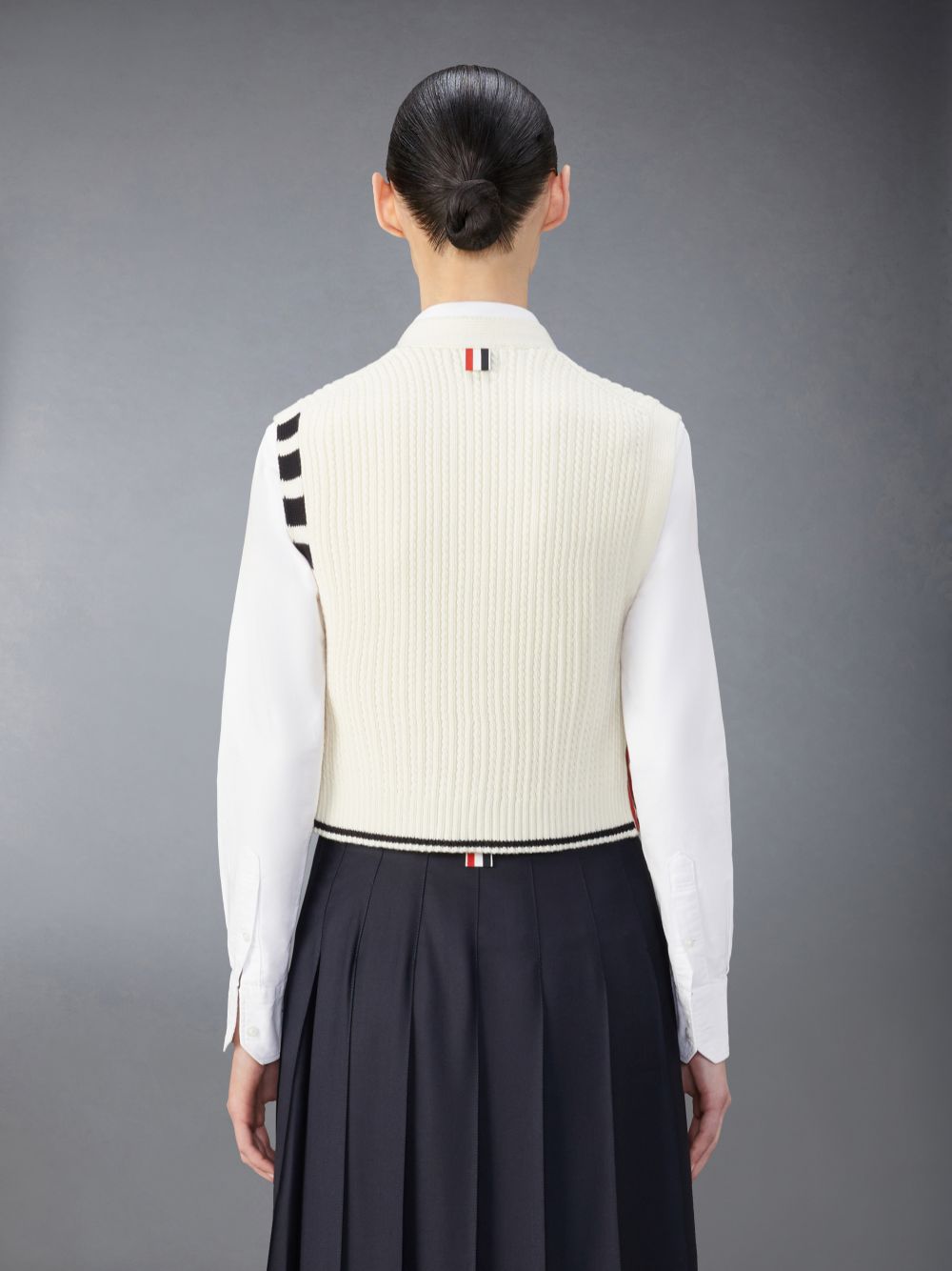 Gilet Thom Browne Merino Wool 4-Bar Cropped Cable Cardigan Femme Blanche | XOS49B01794