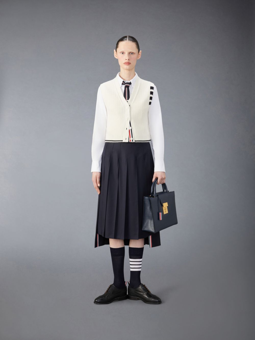Gilet Thom Browne Merino Wool 4-Bar Cropped Cable Cardigan Femme Blanche | XOS49B01794