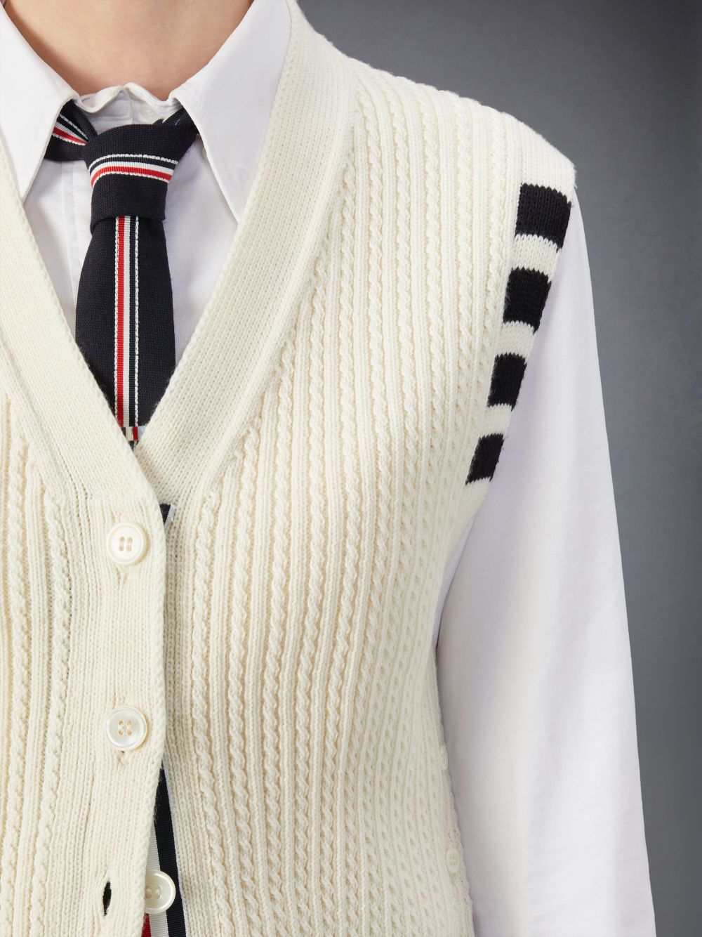 Gilet Thom Browne Merino Wool 4-Bar Cropped Cable Cardigan Femme Blanche | XOS49B01794
