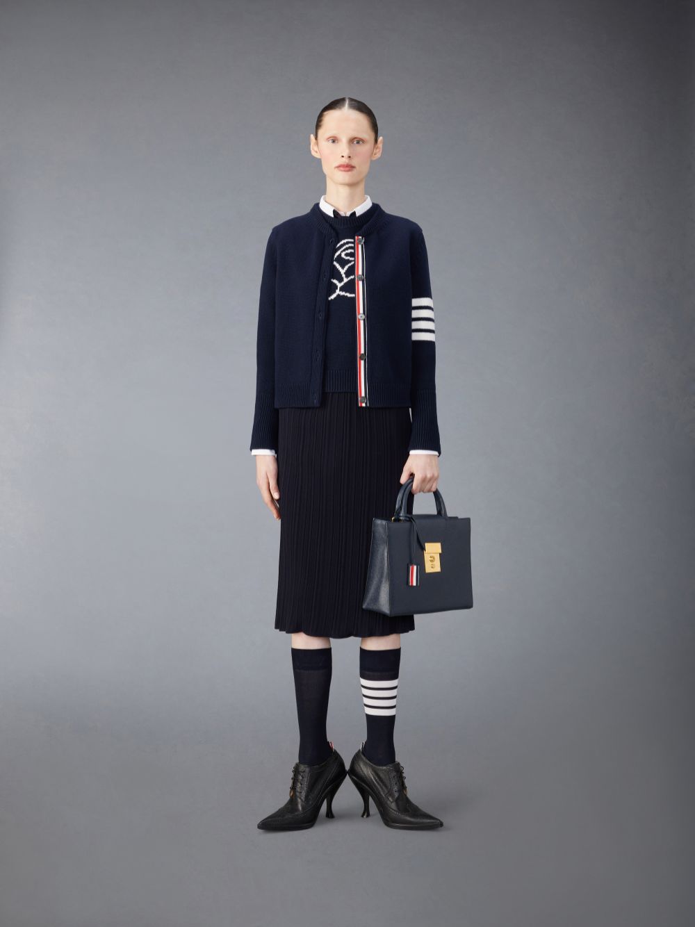 Gilet Thom Browne Merino Wool 4-Bar Rose Icon Shell Top Femme Bleu | YFX55X63668