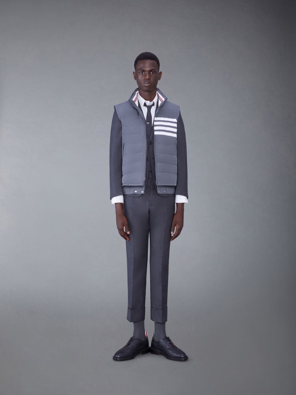 Gilet Thom Browne Poly Twill 4-Bar Down Ski Homme Grise | XOM12B72183