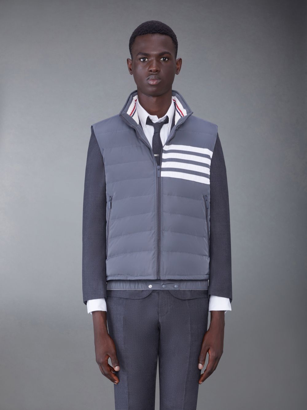 Gilet Thom Browne Poly Twill 4-Bar Down Ski Homme Grise | XOM12B72183