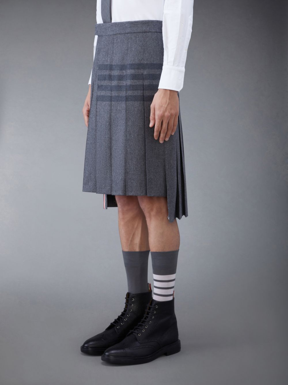 Jupes Thom Browne Flannel 4-Bar Knee Length Classic Pleated Homme Grise | HLM70D40197
