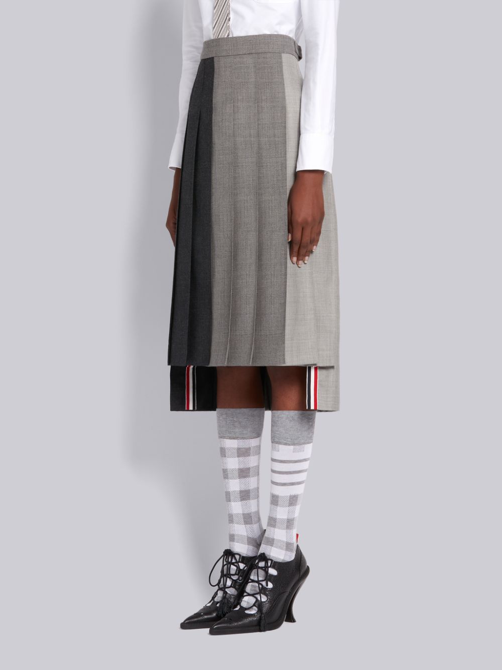 Jupes Thom Browne Grey Fun-Mix Wool 2 Ply Fresco Below Knee Classic Pleated Femme Grise | YQU08D82814