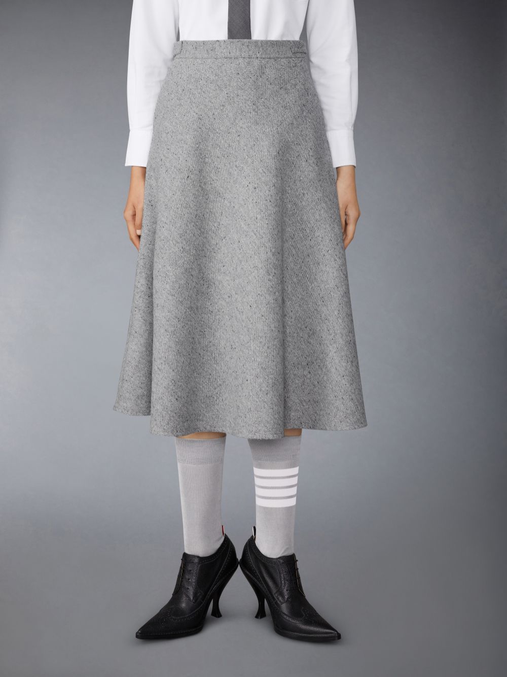 Jupes Thom Browne Light Weight Irish Donegal Tweed Midi A-line Side Tab Femme Grise | NEJ83D43048