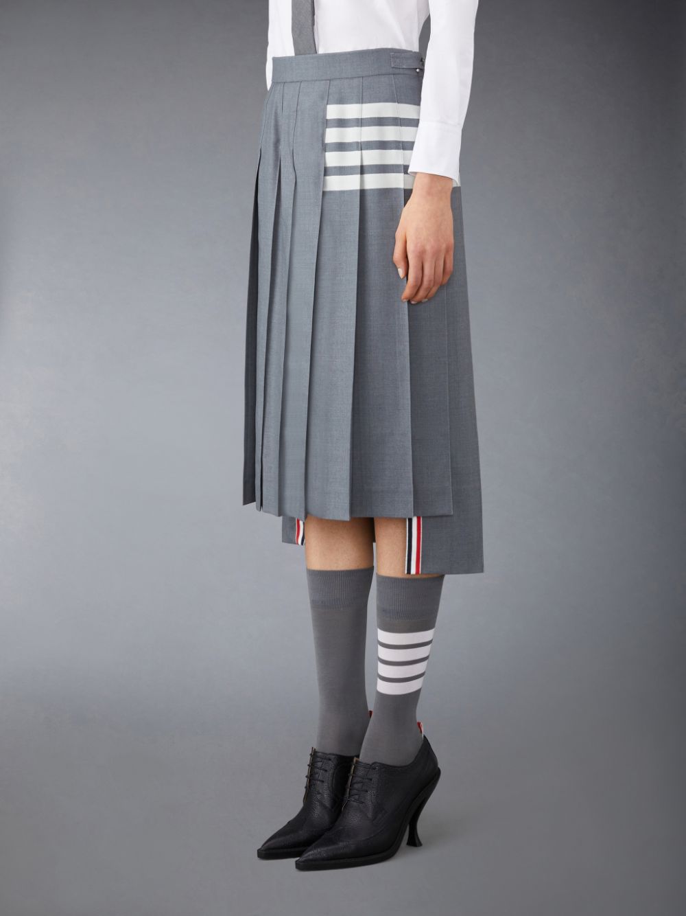 Jupes Thom Browne Plain Weave 4-Bar Pleated Midi Femme Grise | XQA68X47211