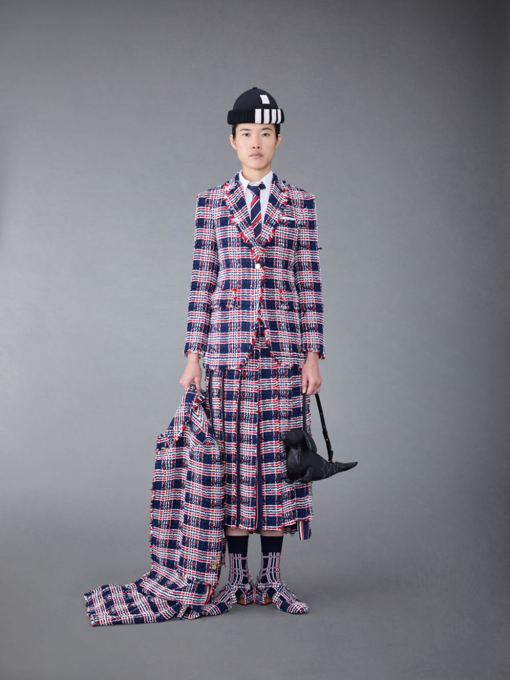 Jupes Thom Browne Prince of Wales Check Frayed Chenille Tweed Pleated Femme Bleu | EPC73J24463