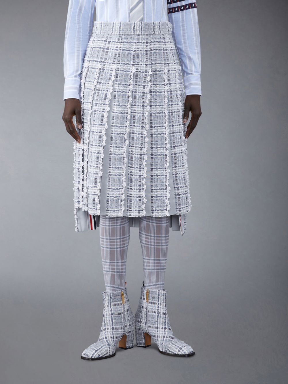 Jupes Thom Browne Prince of Wales Chenille Tweed Wave Classic Pleated Femme Grise | UTR26P50423