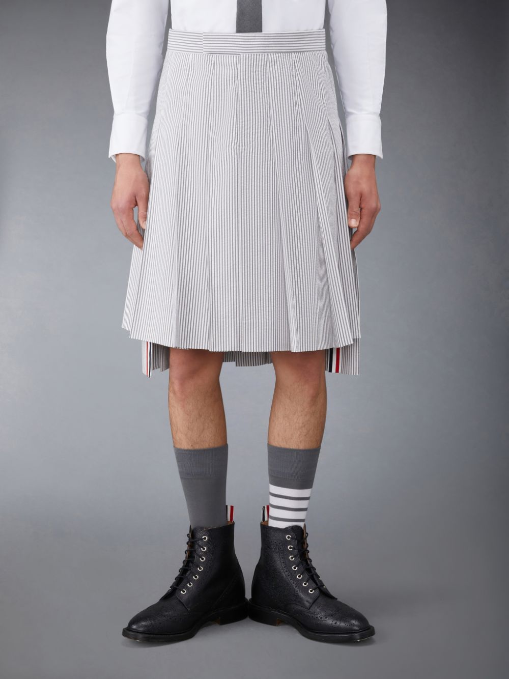 Jupes Thom Browne Seersucker Classic Pleated Homme Grise | TRC12L77024