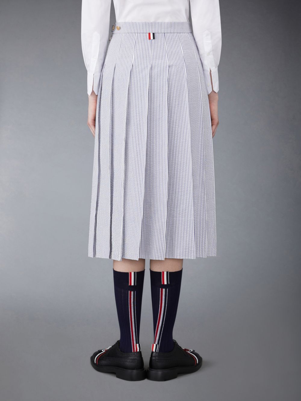 Jupes Thom Browne Seersucker Pleated Midi Femme Blanche | BNQ11E16266