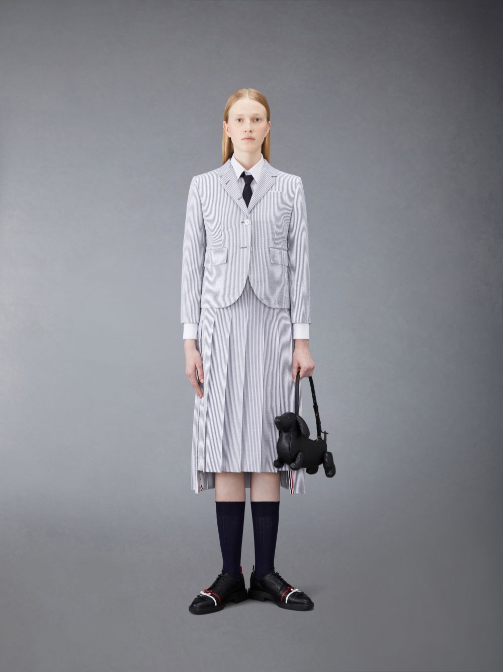 Jupes Thom Browne Seersucker Pleated Midi Femme Blanche | BNQ11E16266