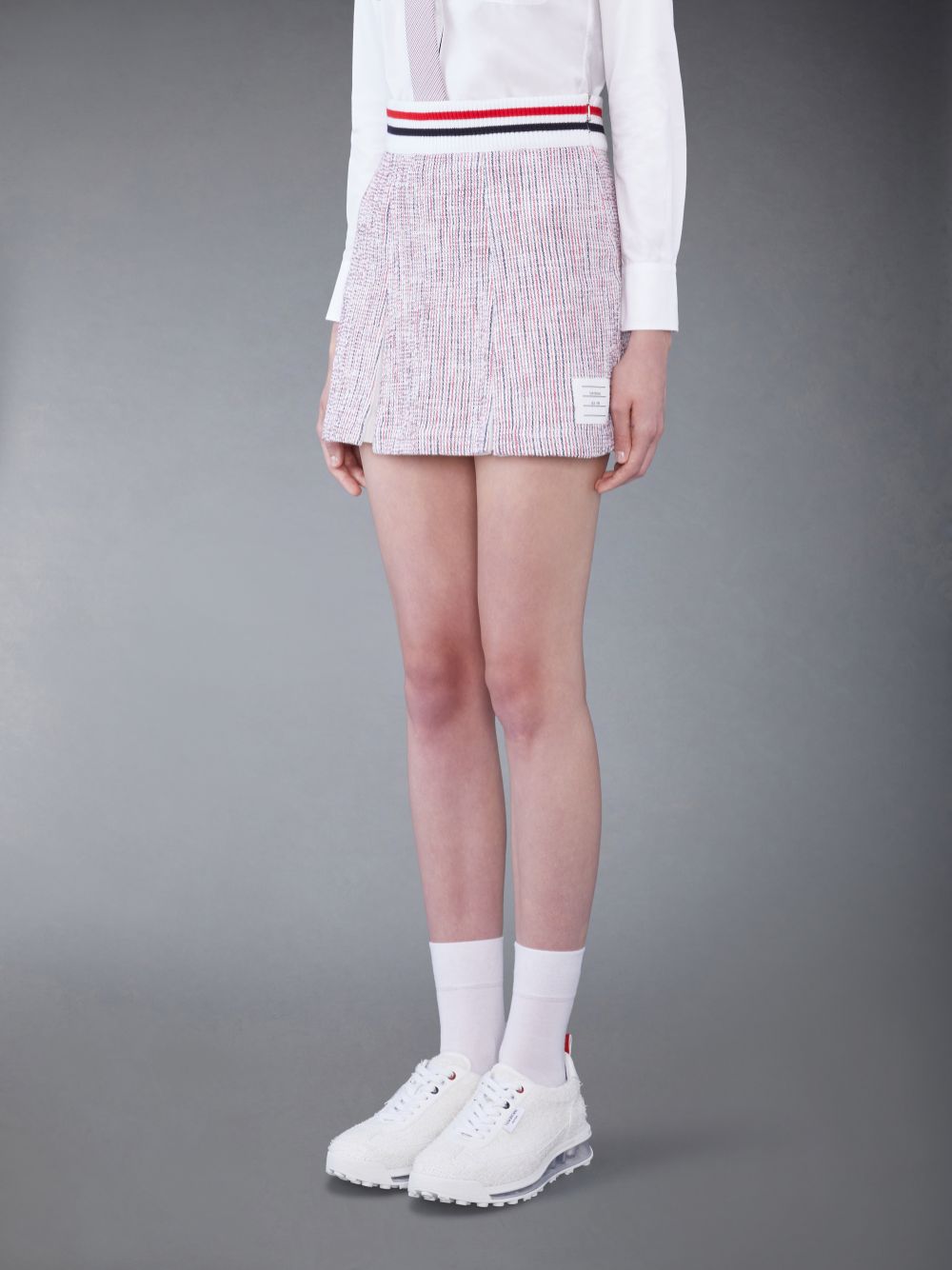 Jupes Thom Browne Seersucker Tweed Box Pleat Mini Femme Blanche | DLD31N85968