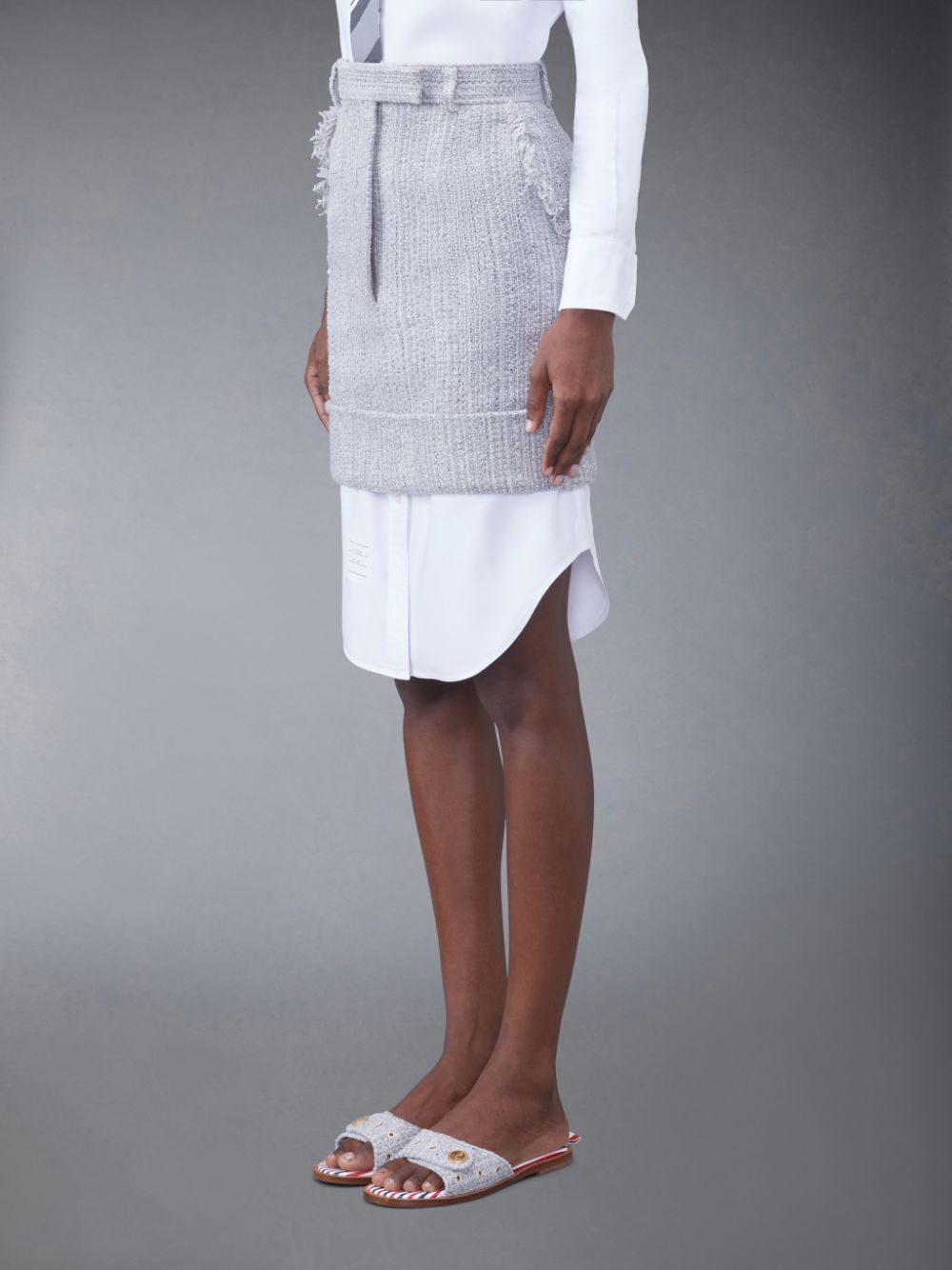 Jupes Thom Browne Tweed Fray High Waist Mini Femme Grise | TVD30G25647