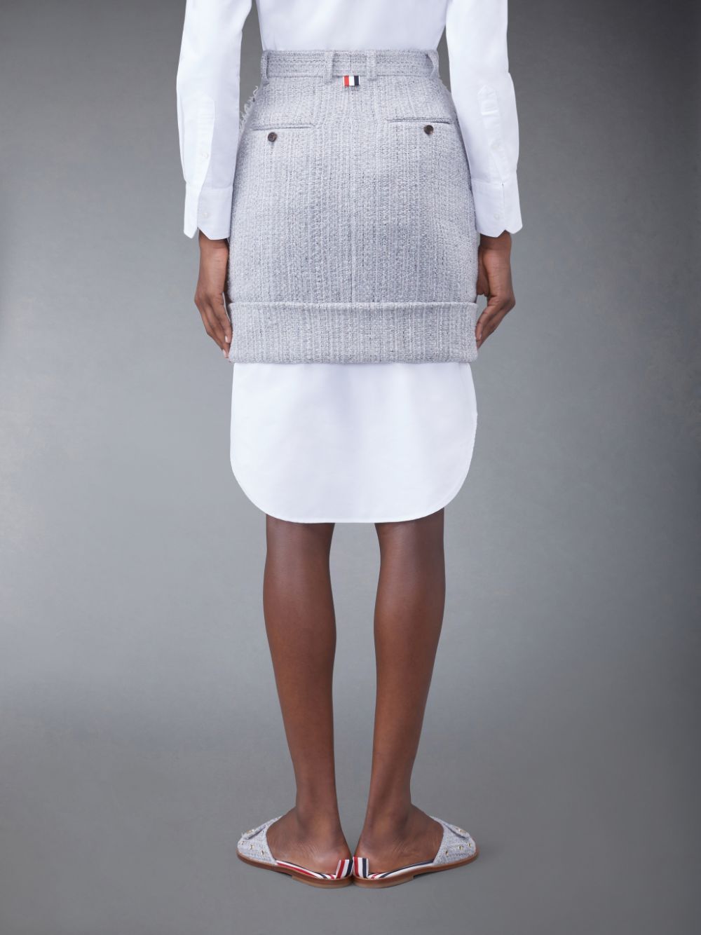 Jupes Thom Browne Tweed Fray High Waist Mini Femme Grise | TVD30G25647