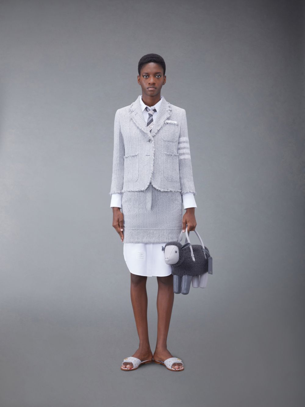 Jupes Thom Browne Tweed Fray High Waist Mini Femme Grise | TVD30G25647