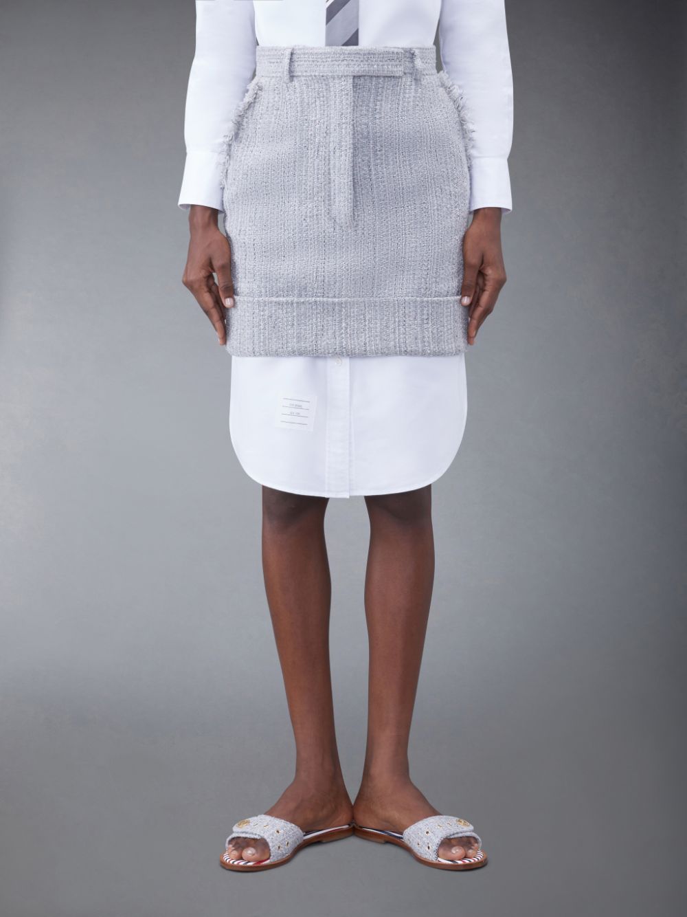 Jupes Thom Browne Tweed Fray High Waist Mini Femme Grise | TVD30G25647