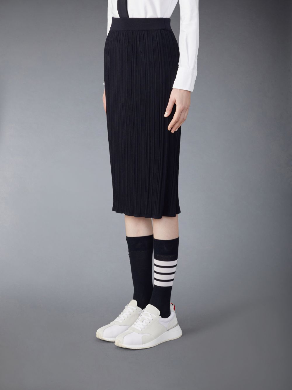 Jupes Thom Browne Wool Crepe Rib Stitch Midi Plisse Femme Bleu | VHN95B02760
