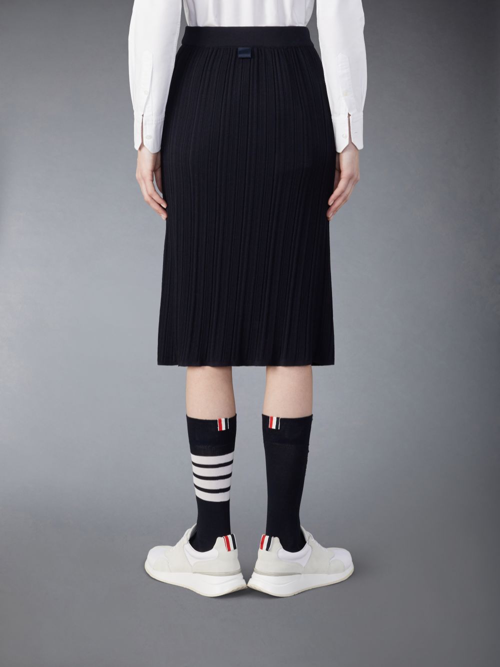 Jupes Thom Browne Wool Crepe Rib Stitch Midi Plisse Femme Bleu | VHN95B02760