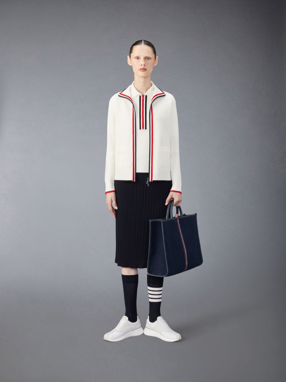 Jupes Thom Browne Wool Crepe Rib Stitch Midi Plisse Femme Bleu | VHN95B02760