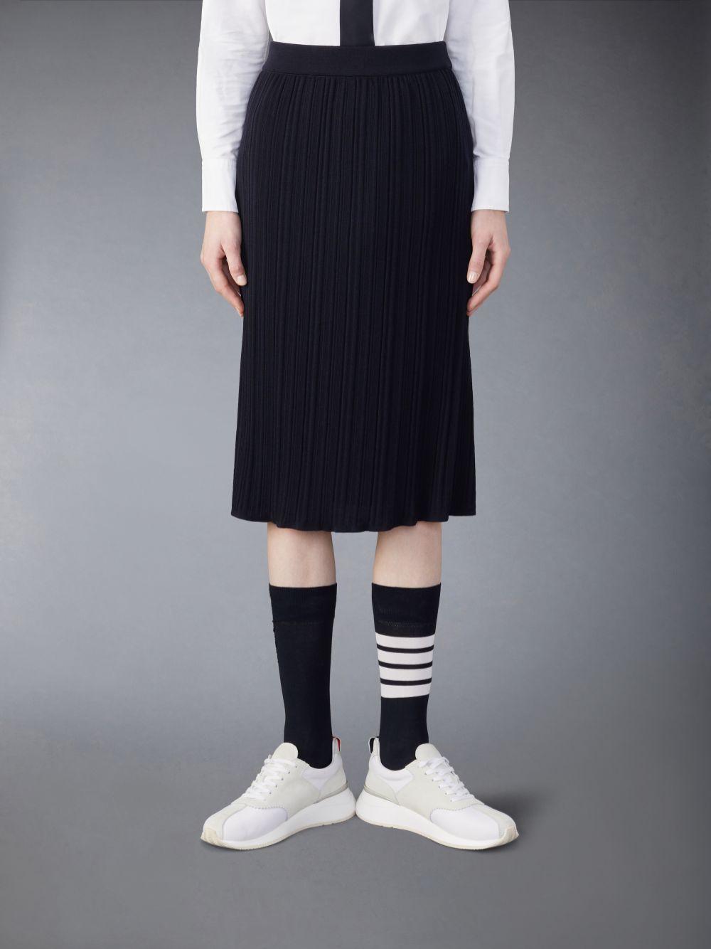 Jupes Thom Browne Wool Crepe Rib Stitch Midi Plisse Femme Bleu | VHN95B02760
