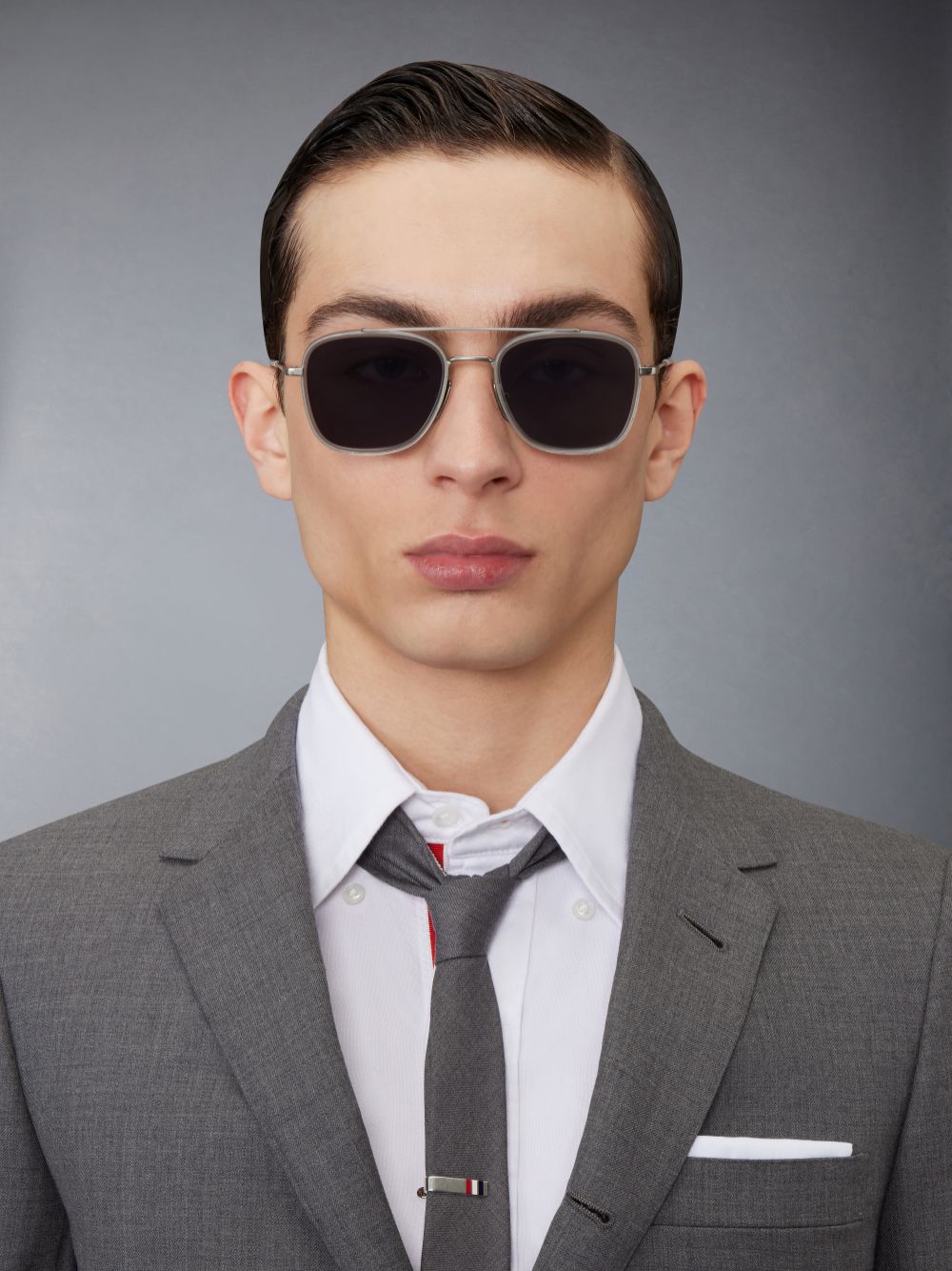 Lunette de Soleil Thom Browne Acetate And Titanium Rectangular Aviator Femme Grise | OTJ68Q36397