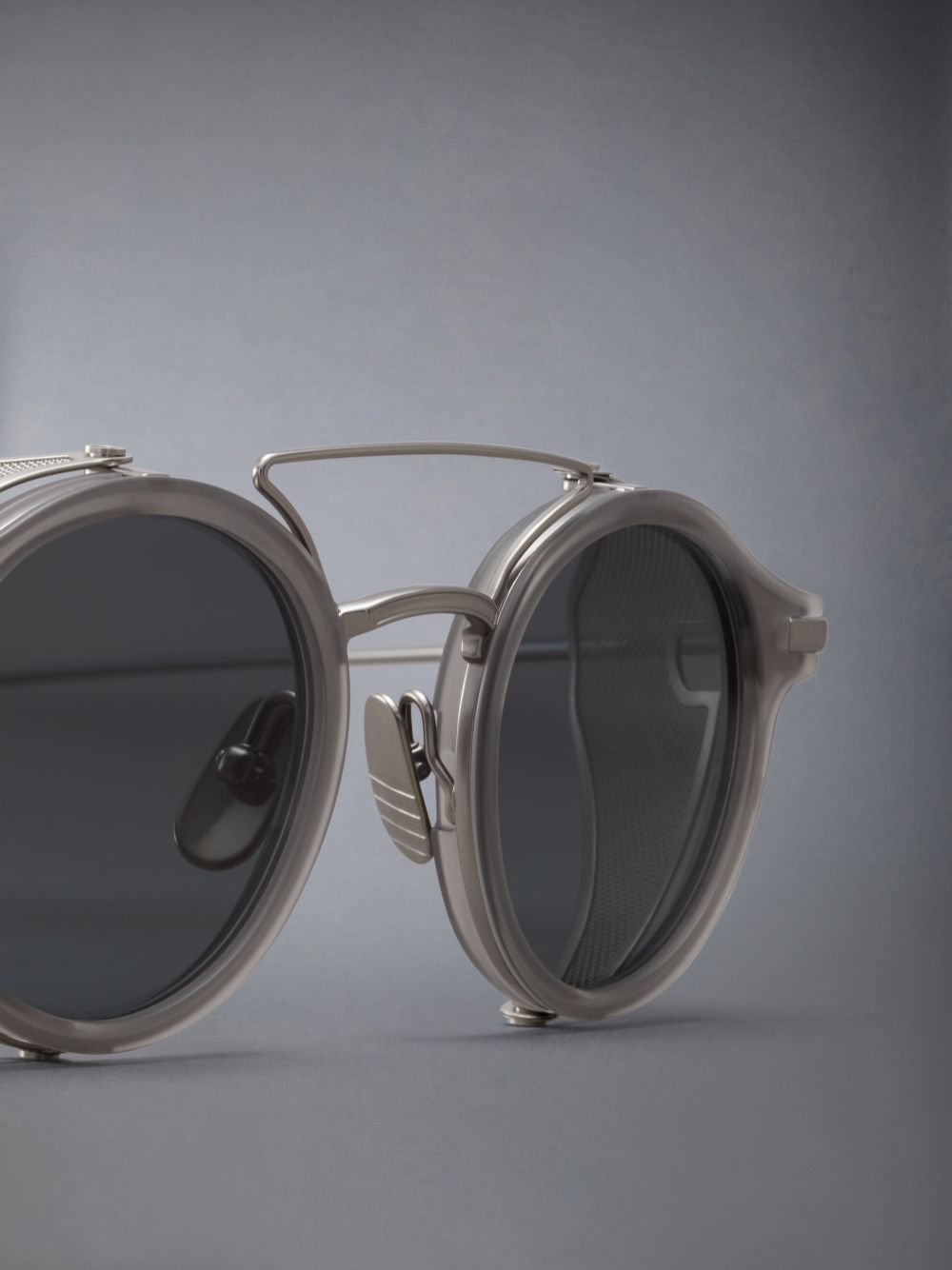 Lunette de Soleil Thom Browne Acetate And Titanium Round W/ Side Shields Homme Grise | YBZ54K91064
