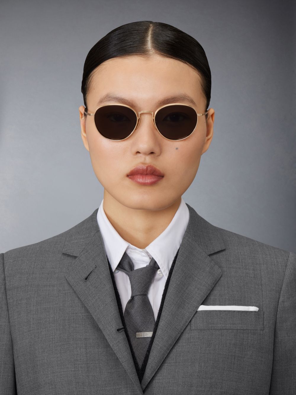 Lunette de Soleil Thom Browne Titanium Round Homme Doré | MZR58O52055