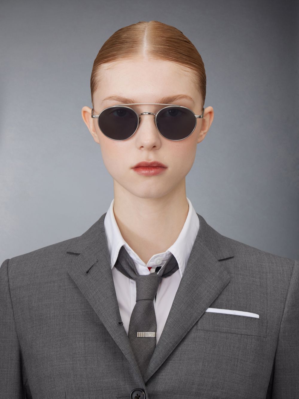Lunette de Soleil Thom Browne Titanium Round Homme Grise | UPM39K22641