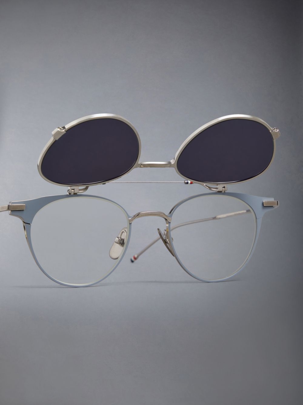Lunette de Soleil Thom Browne Titanium Round Clip On Homme Grise | ADE36X57705