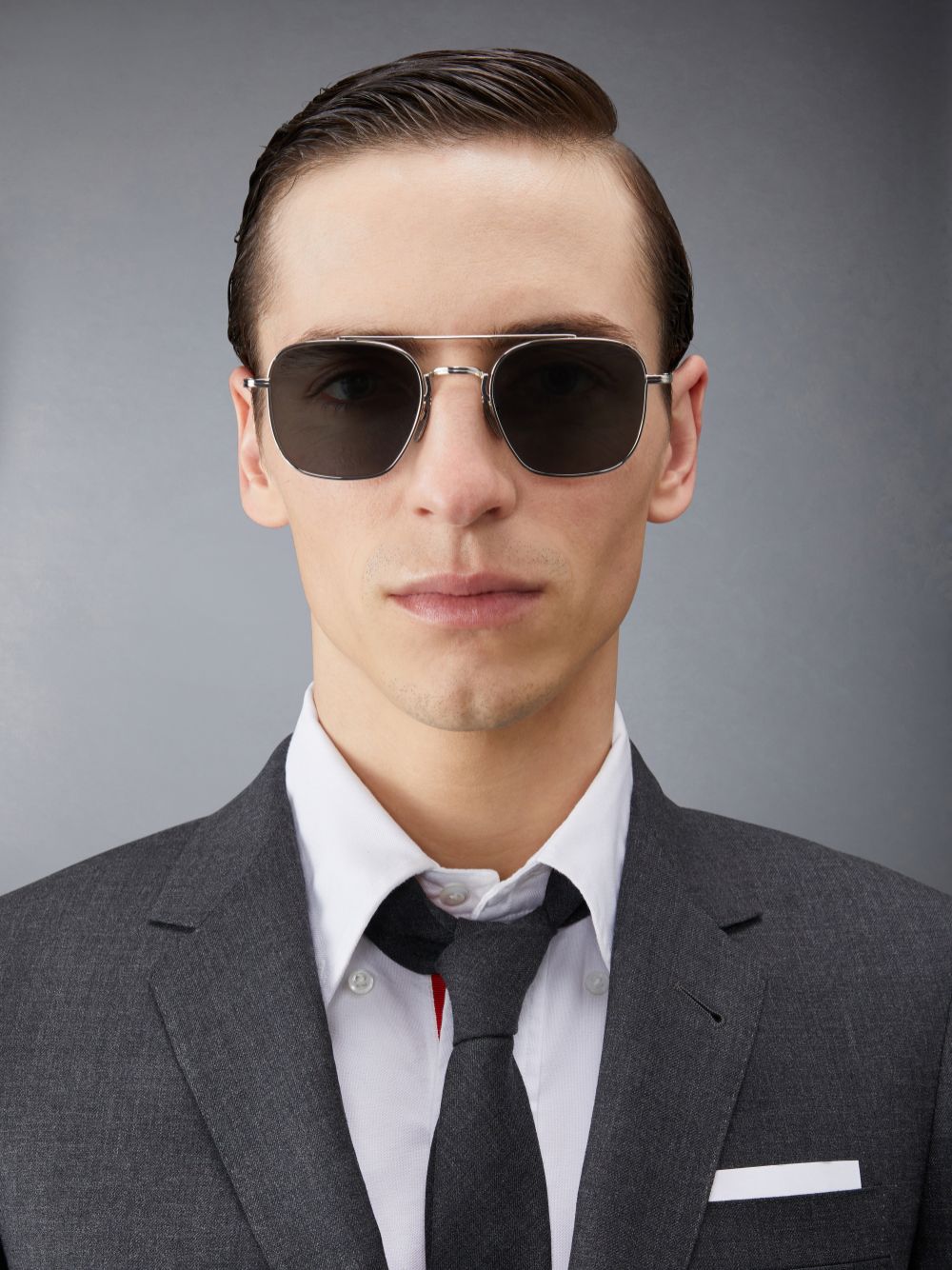 Lunette de Soleil Thom Browne Titanium Square Aviator Homme Grise | XOM27F51998