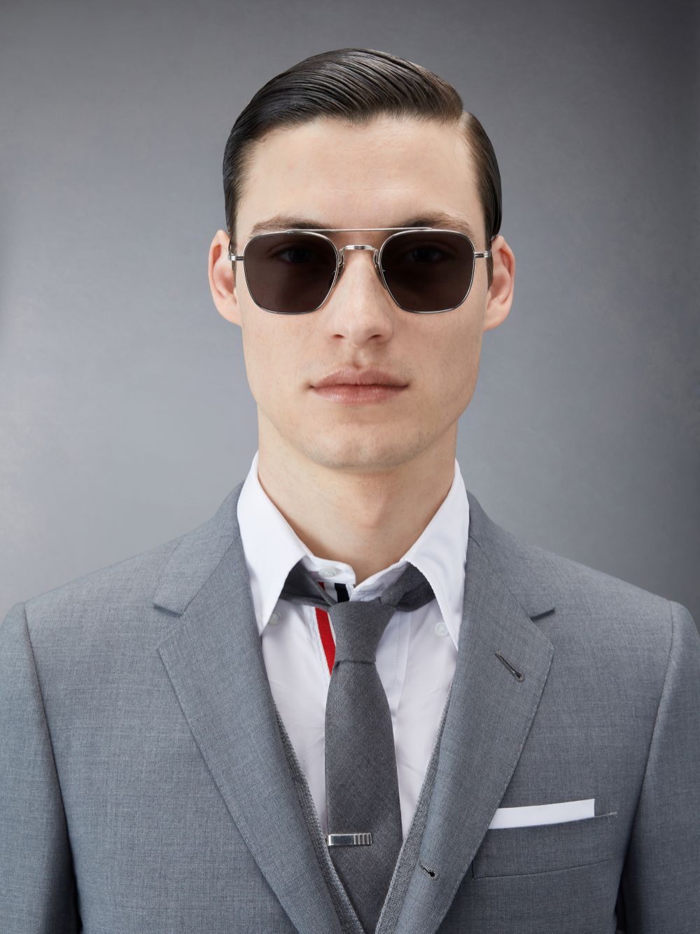 Lunette de Soleil Thom Browne Titanium Squared Aviator Femme Grise | BMG65S06701
