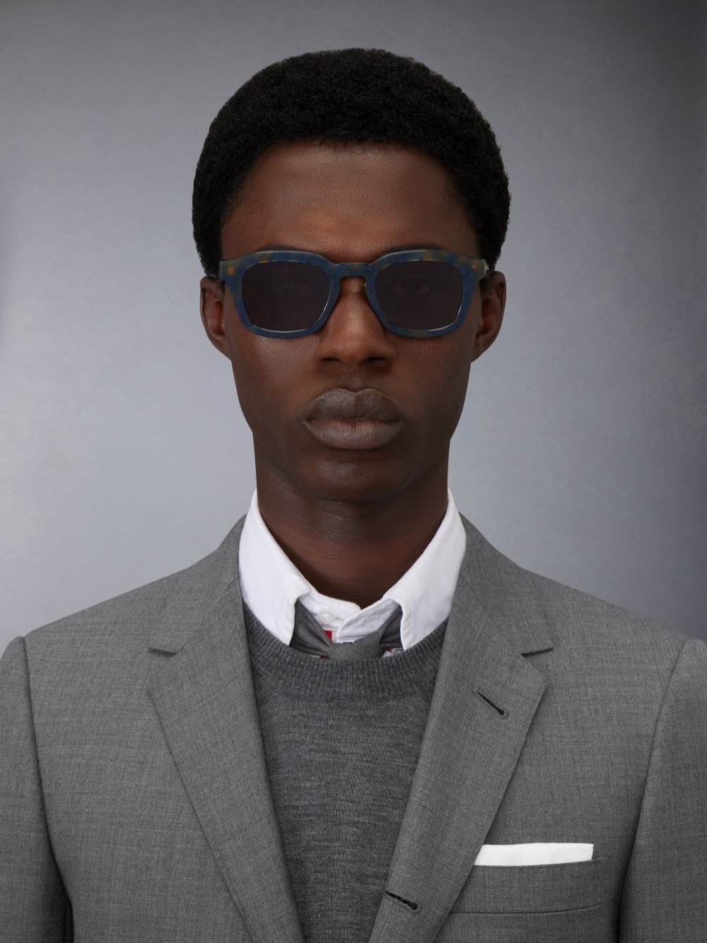 Lunette de Soleil Thom Browne Tortoise Acetate Rectangular Femme Bleu | NXC91C32219