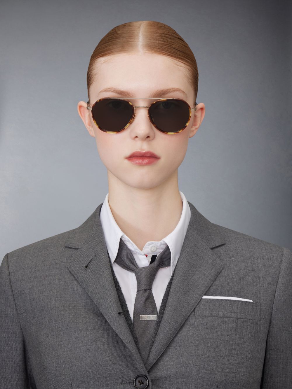 Lunette de Soleil Thom Browne Tortoise Acetate And Titanium Aviator Homme Marron | ZXJ74E22794