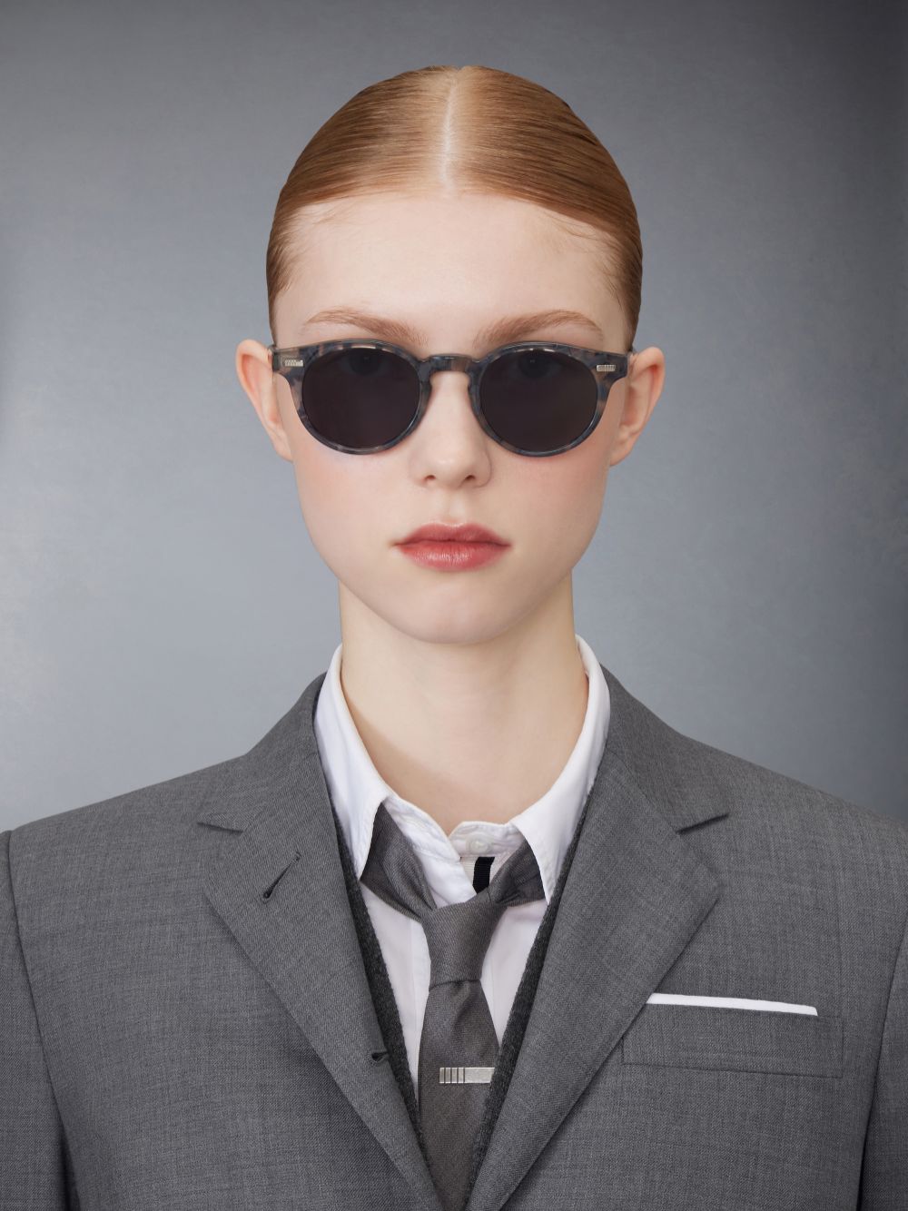 Lunette de Soleil Thom Browne Tortoise Acetate Round Homme Grise | BTX73C43050