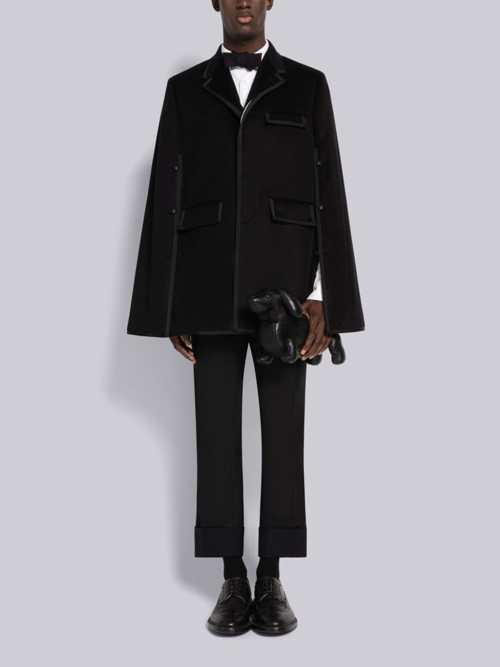 Manteaux Thom Browne Chesterfield grosgrain-trim cape Homme Noir | TYR95P75500