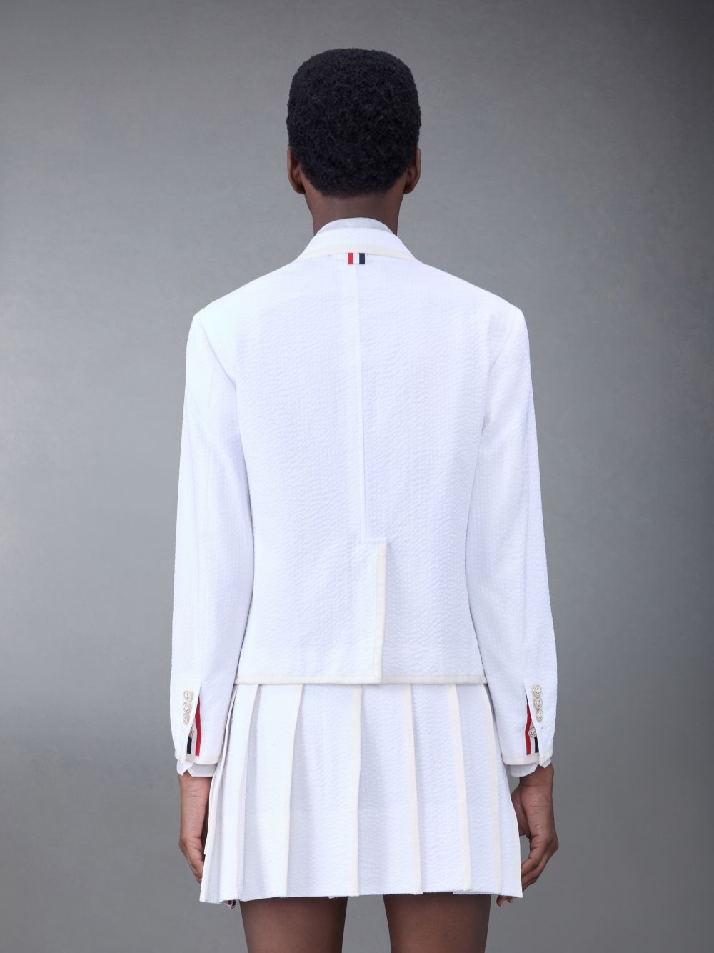Manteaux Thom Browne Cotton Seersucker Shrunken Sack Tipping Sport Femme Blanche | HZJ94H21445