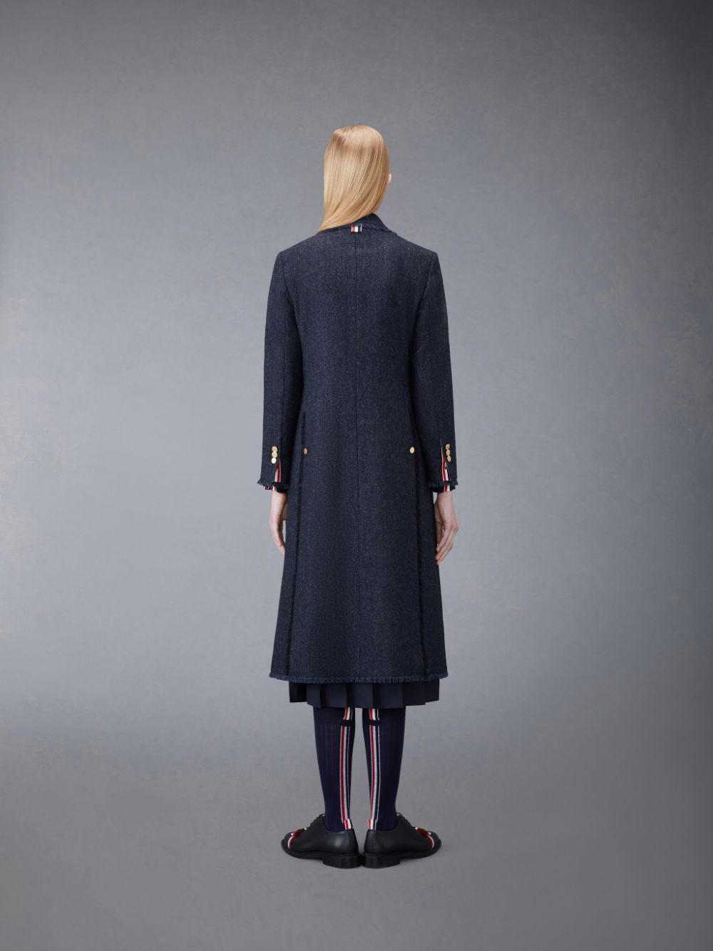 Manteaux Thom Browne Donegal Tweed Wide Lapel Femme Bleu | ZIZ37O80867