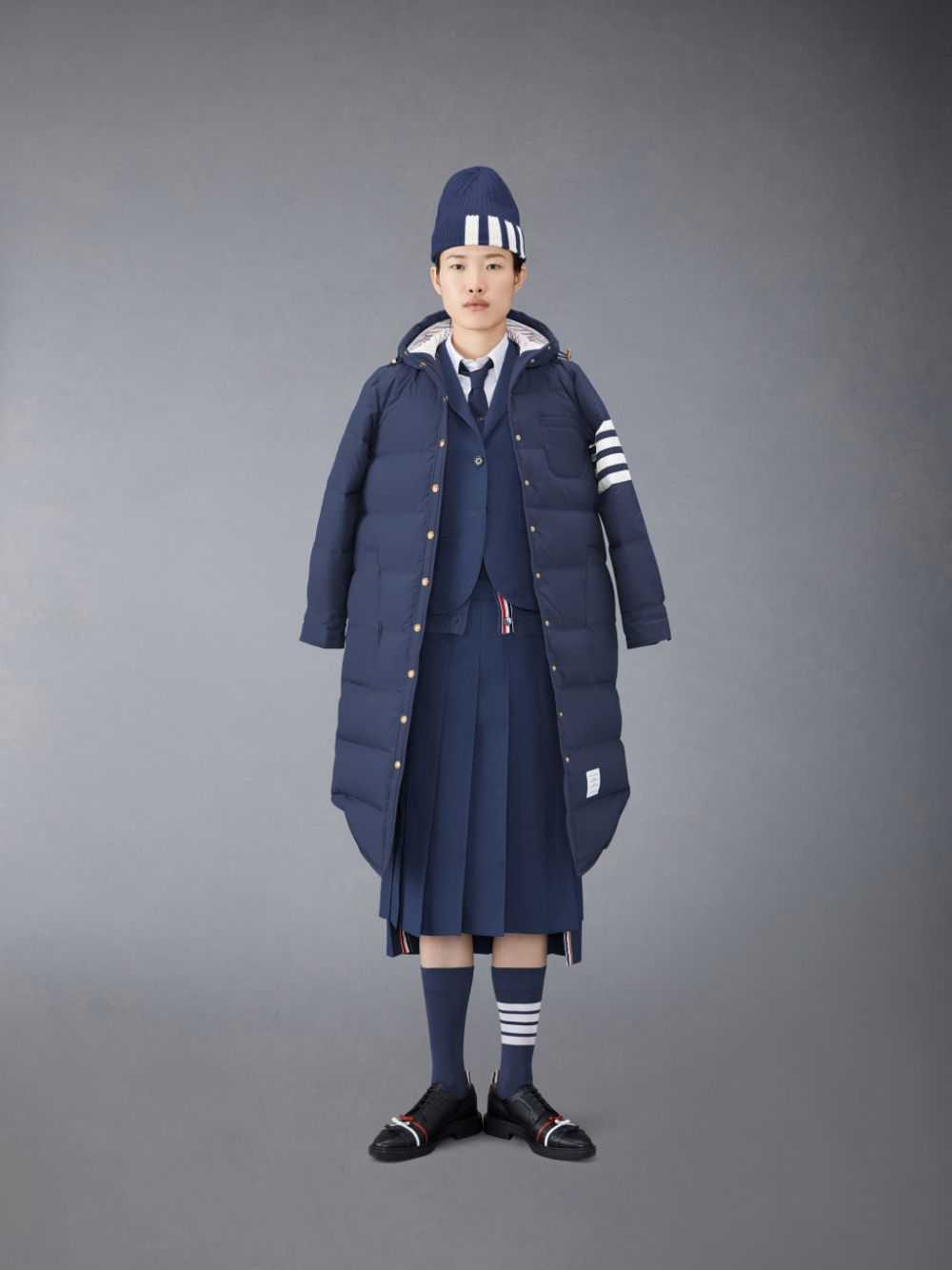 Manteaux Thom Browne Downfilled Ripstop 4-Bar Hooded Shirtdress Femme Bleu | EWZ10E92627