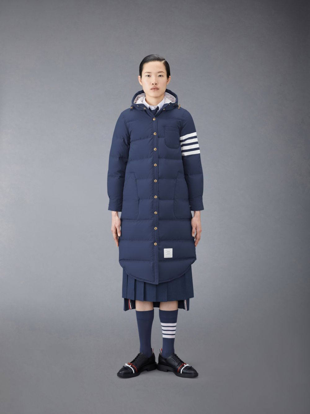 Manteaux Thom Browne Downfilled Ripstop 4-Bar Hooded Shirtdress Femme Bleu | EWZ10E92627